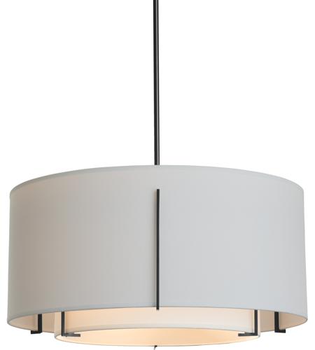 Hubbardton Forge 139610-3748 Exos 3 Light 28 inch Black Pendant Ceiling Light in Standard, Natural Anna Inner with Light Grey Outer, Large photo