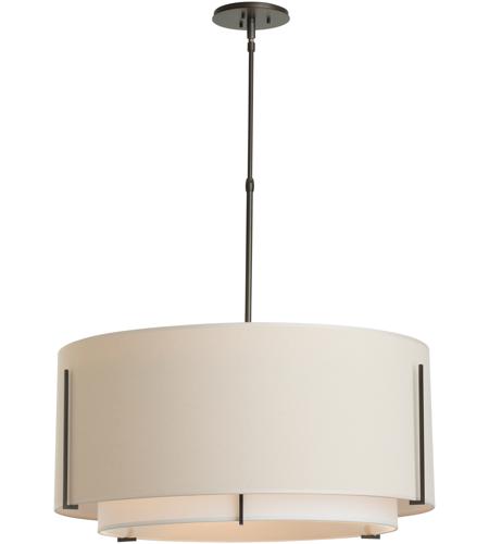 Hubbardton Forge 139610-1129 Exos 3 Light 28 inch Mahogany Pendant Ceiling Light in Natural Anna Inner with Natural Anna Outer, Short, Incandescent, Large,Short Pipe