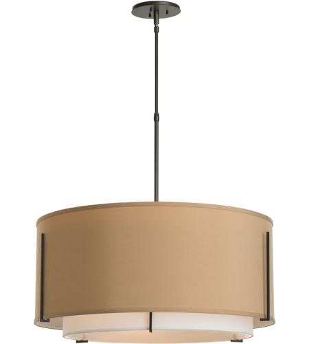 Hubbardton Forge 139610-1467 Exos 3 Light 28 inch Burnished Steel Pendant Ceiling Light in Natural Linen Inner with Flax Outer, Incandescent, Large,Standard Pipe 139610-SKT-STND-20-SF2290-SB2899_2.jpg