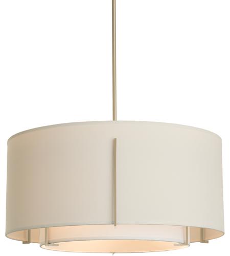 Hubbardton Forge 139610-2061 Exos 3 Light 28 inch Soft Gold Pendant Ceiling Light in Natural Anna/Natural Linen, Large