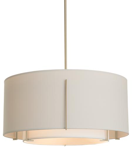 Hubbardton Forge 139610-2062 Exos 3 Light 28 inch Soft Gold Pendant Ceiling Light in Standard, Natural Anna Inner with Flax Outer, Large,Standard Pipe photo
