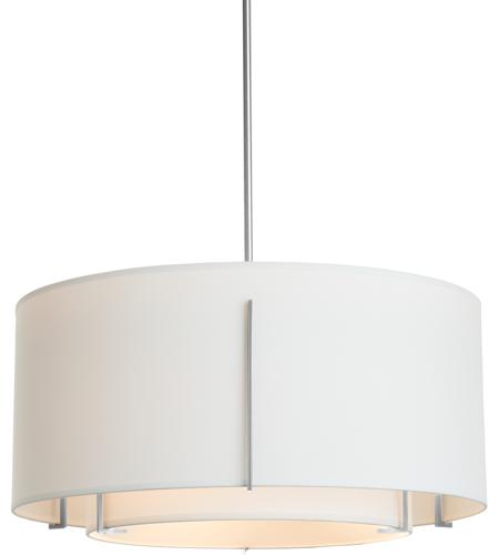 Hubbardton Forge 139610-3740 Exos 3 Light 28 inch Bronze Pendant Ceiling Light in Long, Natural Anna Inner with Light Grey Outer, Large photo