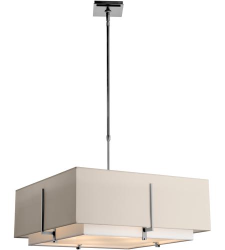 Hubbardton Forge 139635-1484 Exos Square 4 Light 25 inch Vintage Platinum Pendant Ceiling Light in Natural Anna/Flax, Large photo