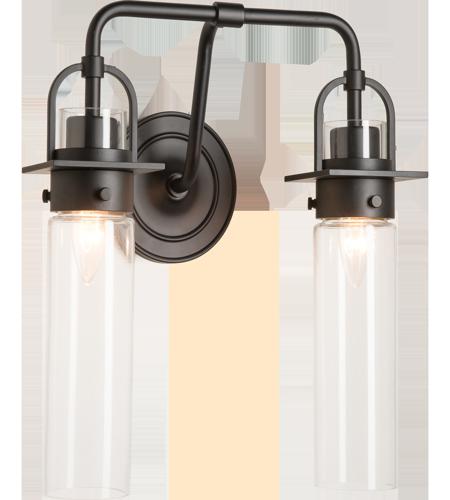 Hubbardton Forge 202171-1003 Reflections - Castleton 2 Light Matte Black Sconce Wall Light in Clear, Cylinder  photo