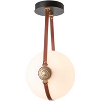 Hubbardton Forge 121049-1000 Derby LED 14 inch Black / Antique Brass / Leather British Brown Semi-Flush Ceiling Light in British Brown Leather with Branded Plate, Black with Antique Brass photo thumbnail