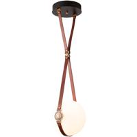 Hubbardton Forge 131040-1000 Derby LED 10 inch Antique Brass / Leather British Brown Pendant Ceiling Light in Short, British Brown Leather with Branded Plate, Black with Antique Brass photo thumbnail