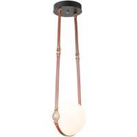 Hubbardton Forge 131040-1000 Derby LED 10 inch Antique Brass / Leather British Brown Pendant Ceiling Light in Short, British Brown Leather with Branded Plate, Black with Antique Brass alternative photo thumbnail