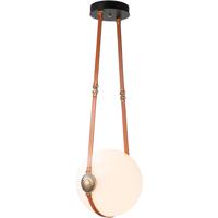 Hubbardton Forge 131042-1005 Derby LED 14 inch Antique Brass / Leather Chestnut Pendant Ceiling Light in Long, Chestnut Leather with Branded Plate, Black with Antique Brass photo thumbnail