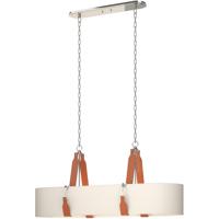 Hubbardton Forge 134070-1004 Saratoga 4 Light 18 inch Polished Nickel Pendant Ceiling Light in Leather Chestnut, Natural Linen, Oval thumb