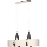 Hubbardton Forge 134070-1008 Saratoga 4 Light 18 inch Polished Nickel Pendant Ceiling Light in Leather Black, Natural Linen, Oval thumb