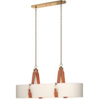 Hubbardton Forge 134070-1016 Saratoga 4 Light 18 inch Antique Brass Pendant Ceiling Light in Leather Chestnut, Natural Linen, Oval thumb