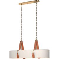 Hubbardton Forge 134070-1017 Saratoga 4 Light 18 inch Antique Brass Pendant Ceiling Light in Leather Chestnut, Flax, Oval thumb