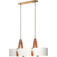 Hubbardton Forge 134070-1018 Saratoga 4 Light 18 inch Antique Brass Pendant Ceiling Light in Leather Chestnut, Natural Anna, Oval thumb