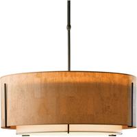 Hubbardton Forge 139610-2091 Exos 3 Light 28 inch Soft Gold Pendant Ceiling Light in Terra Suede Inner with Cork Outer, Long, Incandescent, Large,Long Pipe photo thumbnail