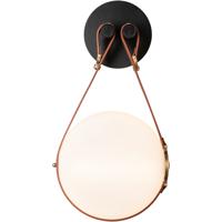 Hubbardton Forge 201030-1001 Derby LED 11 inch Black / Antique Brass / Leather Chestnut ADA Sconce Wall Light in Chestnut Leather with Branded Plate, Black with Antique Brass photo thumbnail