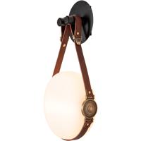 Hubbardton Forge 201030-1001 Derby LED 11 inch Black / Antique Brass / Leather Chestnut ADA Sconce Wall Light in Chestnut Leather with Branded Plate, Black with Antique Brass alternative photo thumbnail