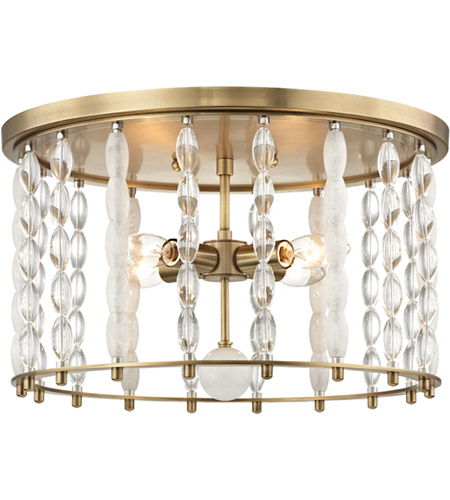 Hudson Valley 9304-AGB Whitestone 4 Light 17 inch Aged Brass Flush Mount Ceiling Light, Crystal Beads and Finials photo