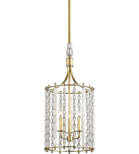 Hudson Valley 9313-AGB Whitestone 3 Light 11 inch Aged Brass Pendant Ceiling Light, Crystal Beads and Finials