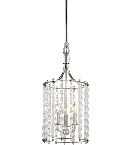 Hudson Valley 9313-PN Whitestone 3 Light 11 inch Polished Nickel Pendant Ceiling Light, Crystal Beads and Finials