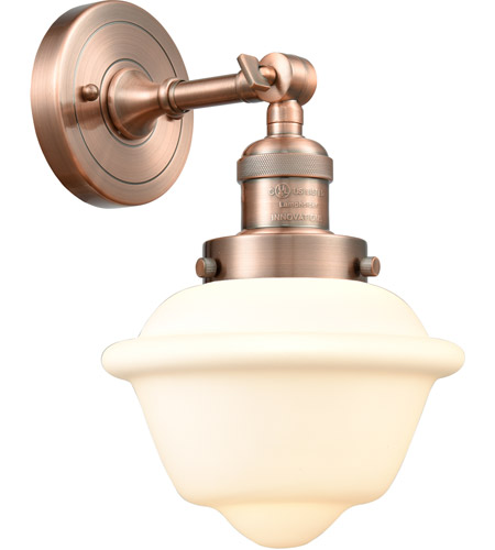 Innovations Lighting 203-AB-G531-LED Franklin Restoration Small Oxford LED 8 inch Antique Brass Sconce Wall Light in Matte White Glass, Franklin Restoration photo