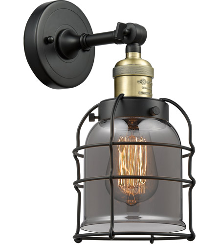 Innovations Lighting 203-BAB-G53-CE-LED Franklin Restoration Small Bell Cage LED 6 inch Black Antique Brass Sconce Wall Light in Plated Smoke Glass, Franklin Restoration photo