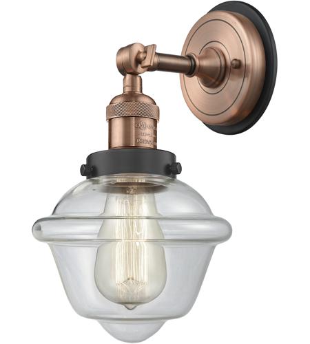 Innovations Lighting 203BP-ACBK-G532 Franklin Restoration Small Oxford 1 Light 8 inch Antique Copper Sconce Wall Light in Clear Glass photo