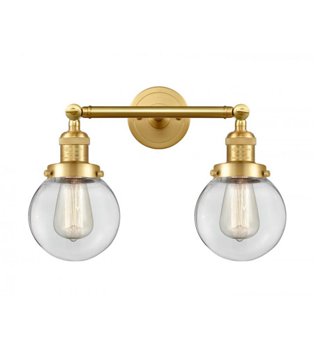 Innovations Lighting 208 Sg G202 6 Beacon 2 Light 17 Inch Satin Gold Bath Vanity Light Wall Light Franklin Restoration