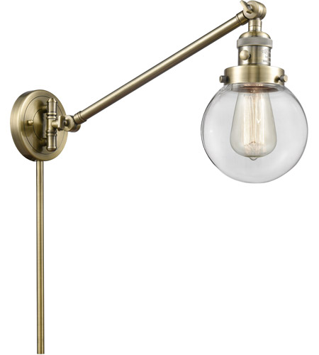 Innovations Lighting 237-AB-G202-6 Beacon 21 inch 60.00 watt Antique Brass Swing Arm Wall Light, Franklin Restoration