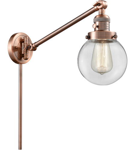Innovations Lighting 237-AC-G202-6-LED Beacon 21 inch 3.50 watt Antique Copper Swing Arm Wall Light, Franklin Restoration