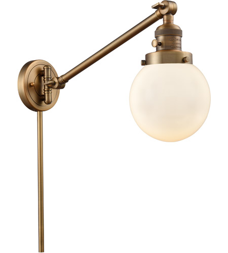 Innovations Lighting 237-BB-G201-6 Beacon 21 inch 60.00 watt Brushed Brass Swing Arm Wall Light, Franklin Restoration
