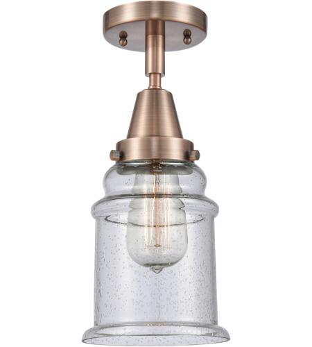 Innovations Lighting 447-1C-AC-G184-LED Franklin Restoration Canton LED 6 inch Antique Copper Flush Mount Ceiling Light in Seedy Glass photo
