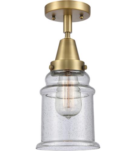 Innovations Lighting 447-1C-BB-G184-LED Franklin Restoration Canton LED 6 inch Brushed Brass Flush Mount Ceiling Light in Seedy Glass photo