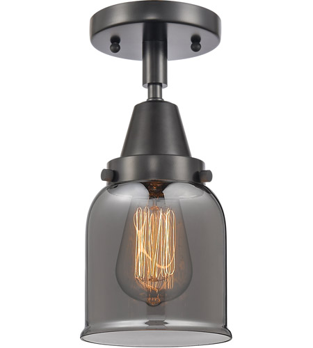 Innovations Lighting 447-1C-BK-G53-LED Franklin Restoration Small Bell LED 5 inch Matte Black Flush Mount Ceiling Light in Plated Smoke Glass photo