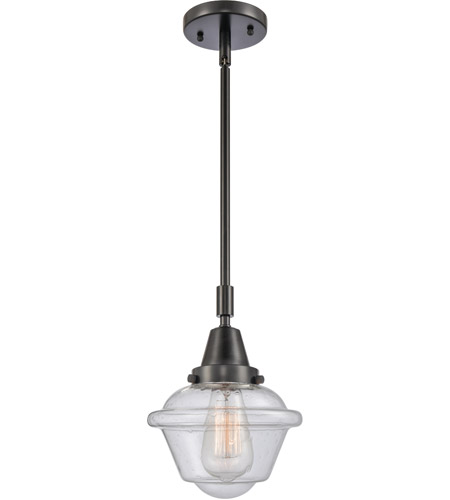 Innovations Lighting 447-1S-AC-G534 Franklin Restoration Small Oxford 1 Light 8 inch Antique Copper Mini Pendant Ceiling Light in Seedy Glass photo