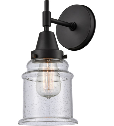 Innovations Lighting 447-1W-BK-G184-LED Caden LED 6 inch Matte Black Sconce Wall Light in Seedy Glass