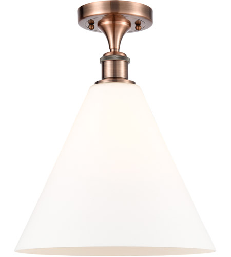 Innovations Lighting 516-1C-AC-GBC-121 Ballston Cone 1 Light 12 inch Antique Copper Semi-Flush Mount Ceiling Light in Matte White Glass