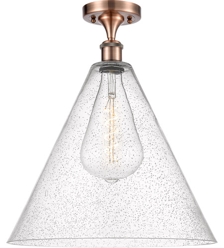 Innovations Lighting 516-1C-AC-GBC-164 Ballston Cone 1 Light 16 inch Antique Copper Semi-Flush Mount Ceiling Light in Seedy Glass