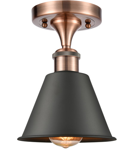 Innovations Lighting 516-1C-AC-M8-BK-LED Ballston Smithfield LED 7 inch Antique Copper Semi-Flush Mount Ceiling Light
