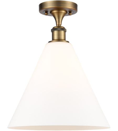 Innovations Lighting 516-1C-BB-GBC-121 Ballston Cone 1 Light 12 inch Brushed Brass Semi-Flush Mount Ceiling Light in Matte White Glass