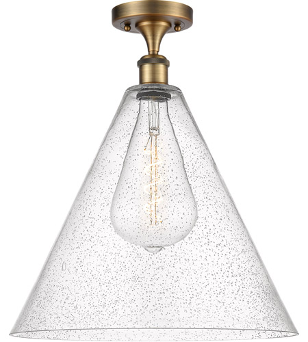 Innovations Lighting 516-1C-BB-GBC-164-LED Ballston Cone LED 16 inch Brushed Brass Semi-Flush Mount Ceiling Light in Seedy Glass