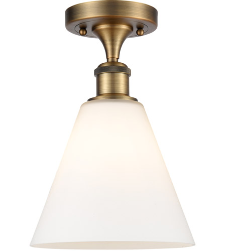 Innovations Lighting 516-1C-BB-GBC-81 Ballston Cone 1 Light 8 inch Brushed Brass Semi-Flush Mount Ceiling Light in Matte White Glass