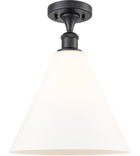 Innovations Lighting 516-1C-BK-GBC-121-LED Ballston Cone LED 12 inch Matte Black Semi-Flush Mount Ceiling Light in Matte White Glass