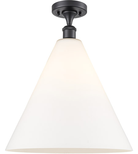 Innovations Lighting 516-1C-BK-GBC-161-LED Ballston Cone LED 16 inch Matte Black Semi-Flush Mount Ceiling Light in Matte White Glass