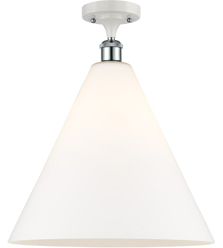 Innovations Lighting 516-1C-WPC-GBC-161-LED Ballston Cone LED 16 inch White and Polished Chrome Semi-Flush Mount Ceiling Light in Matte White Glass