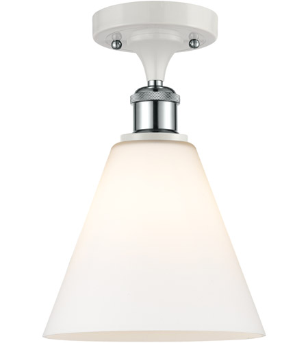 Innovations Lighting 516-1C-WPC-GBC-81 Ballston Cone 1 Light 8 inch White and Polished Chrome Semi-Flush Mount Ceiling Light in Matte White Glass