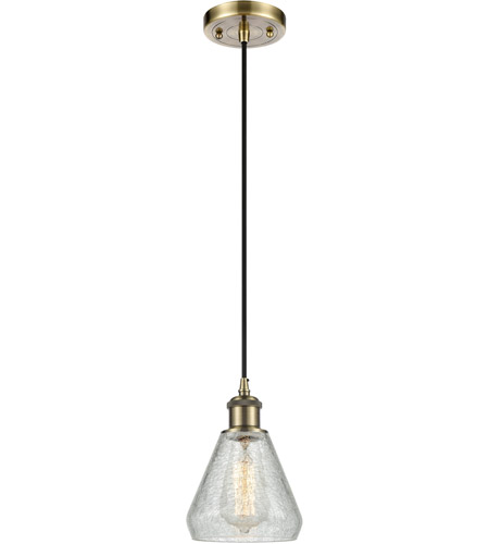 Innovations Lighting 516-1P-AB-G275-LED Ballston Conesus LED 6 inch Antique Brass Mini Pendant Ceiling Light in Clear Crackle Glass, Ballston