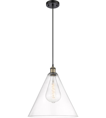Innovations Lighting 516-1P-BAB-GBC-162-LED Ballston Cone LED 16 inch Black Antique Brass and Matte Black Pendant Ceiling Light in Clear Glass