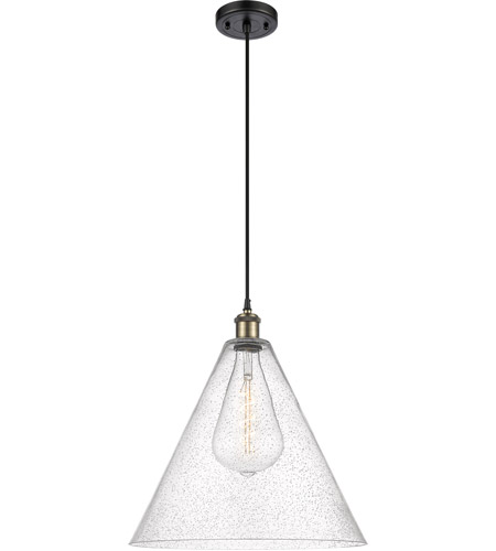 Innovations Lighting 516-1P-BAB-GBC-164-LED Ballston Cone LED 16 inch Black Antique Brass and Matte Black Pendant Ceiling Light in Seedy Glass