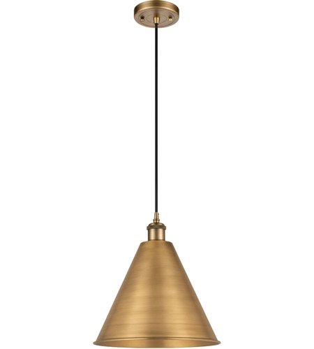 Innovations Lighting 516-1P-BB-MBC-16-BB-LED Ballston Cone LED 16 inch Brushed Brass Mini Pendant Ceiling Light