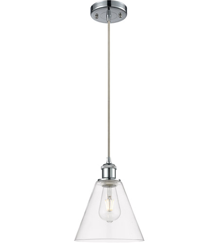 Innovations Lighting 516-1P-PC-GBC-82-LED Ballston Cone LED 8 inch Polished Chrome Mini Pendant Ceiling Light in Clear Glass